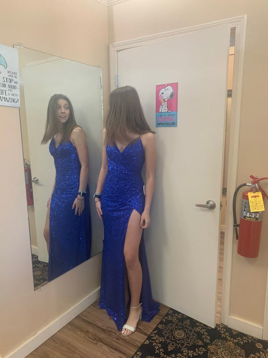 Gorgeous Mermaid Halter Strap Royal Blue Satin Sequin Slit Long Prom Dress,Party Dress,Evening Dress GG2169