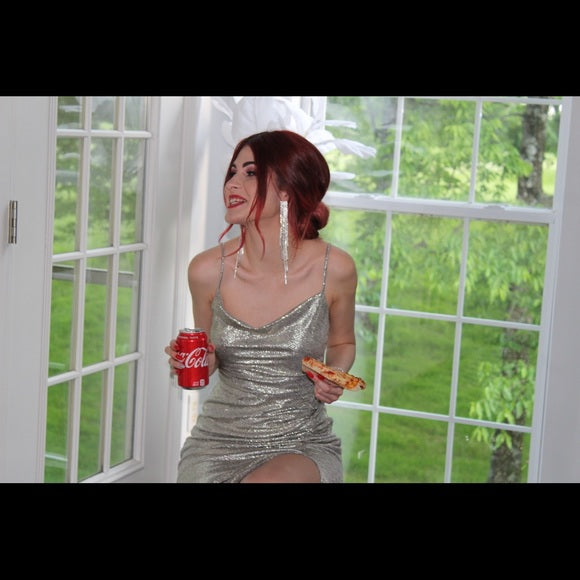 Glitter Mermaid Spaghetti Straps Silver Satin Pleated Slit Long Prom Dress,Party Dress,Evening Dress GG2172