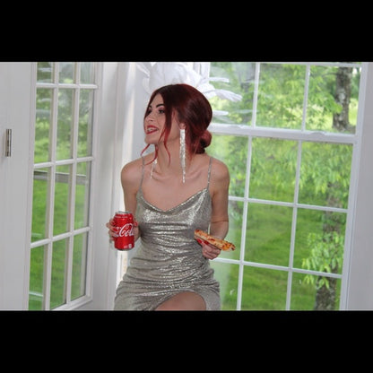 Glitter Mermaid Spaghetti Straps Silver Satin Pleated Slit Long Prom Dress,Party Dress,Evening Dress GG2172