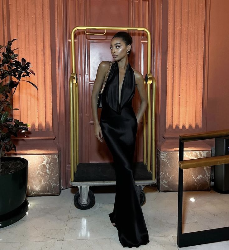 Sexy Mermaid Halter V Neck Black Satin Long Prom Dress,Party Dress,Evening Dress GG2184