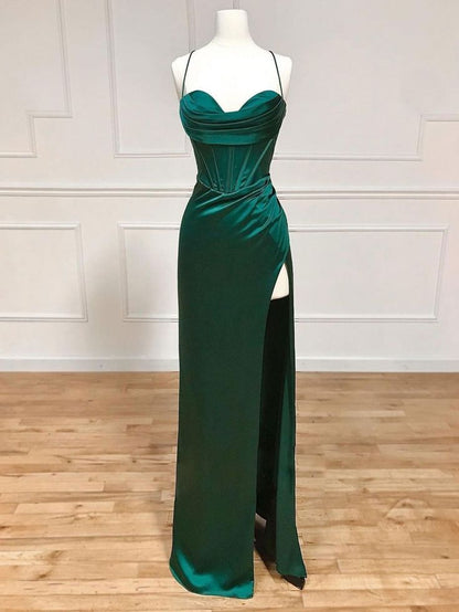 Classy Mermaid Halter Satin Slit Long Prom Dress,Party Dress,Evening Dress GG2196
