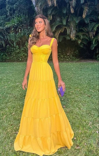 Elegant A Line Spaghetti Straps Yellow Satin Long Prom Dress,Party Dress,Evening Dress GG2202