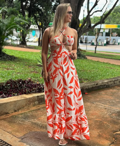 Unique A Line Halter Satin Printing Long Prom Dress,Party Dress,Evening Dress GG2214