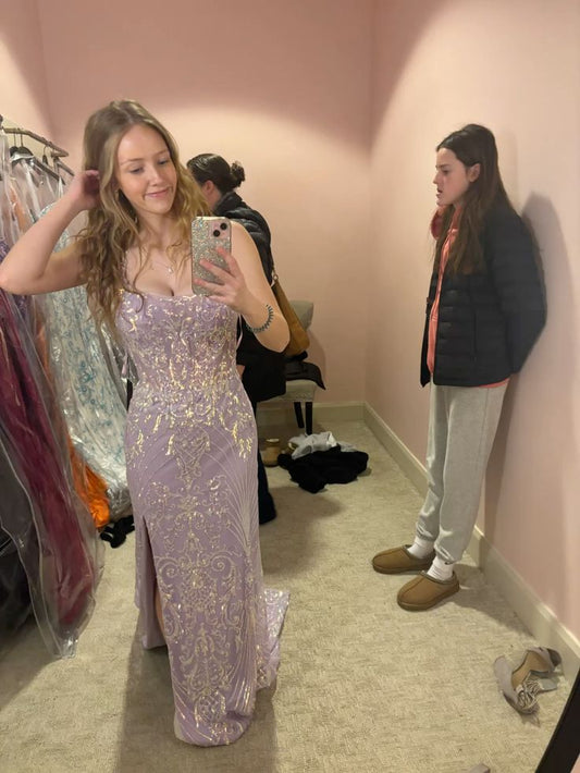 Classy Mermaid Spaghetti Straps Satin Applique Slit Long Prom Dress,Party Dress,Evening Dress GG2218