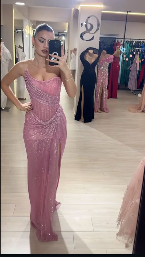 Glitter Mermaid Strapless Pink Tulle Sequin Slit Long Prom Dress,Party Dress,Evening Dress GG2222