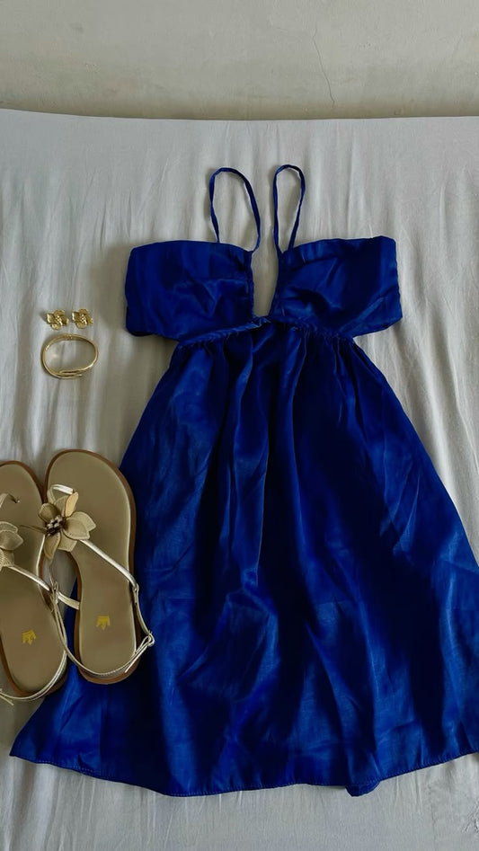 Unique A Line Spaghetti Straps Royal Blue Satin Short Prom Dress,Homecoming Dress,Evening Dress GG2234