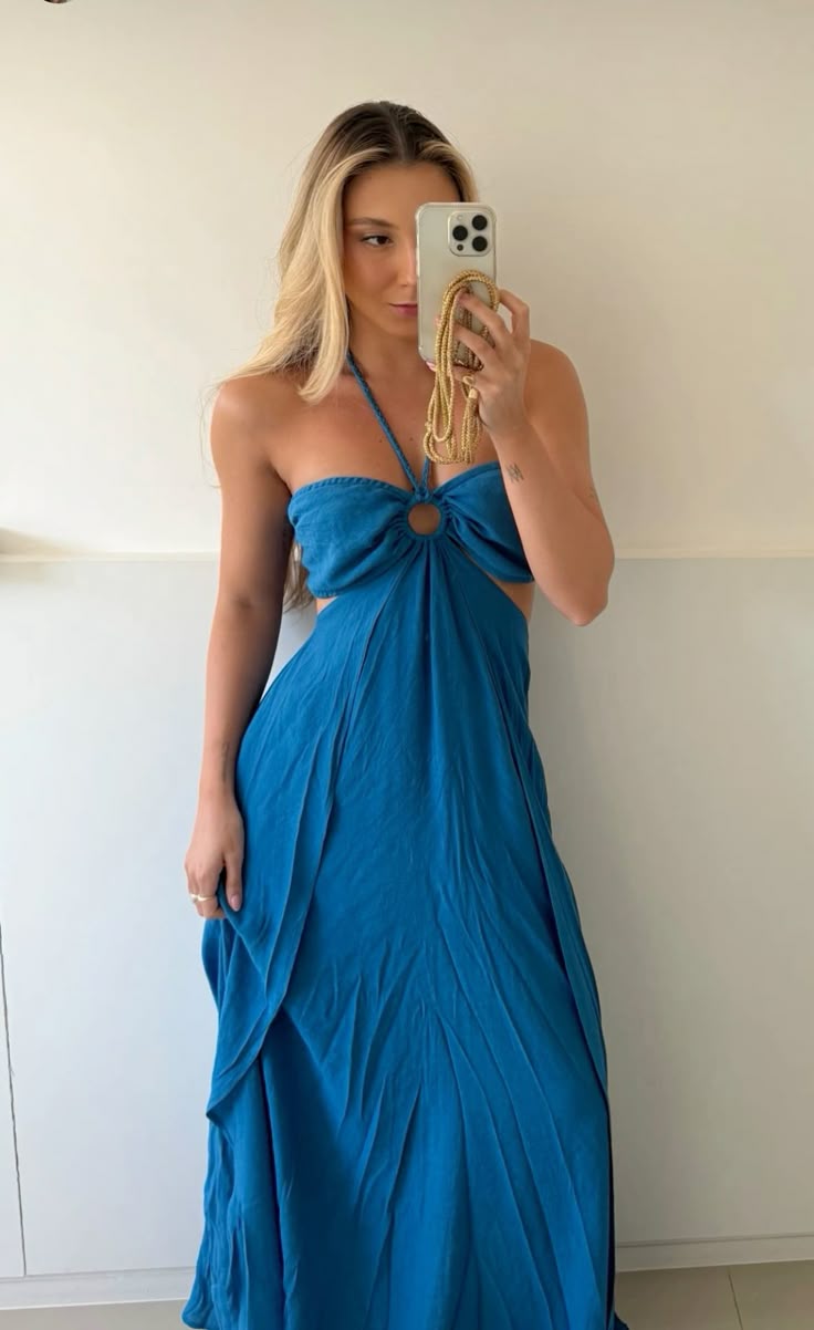 Sexy A line Halter Blue Satin Long Prom Dress,Party Dress,Evening Dress GG2236