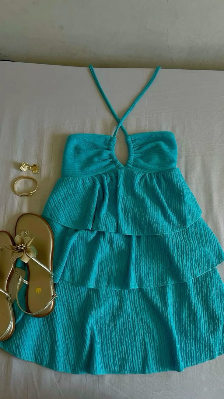 Cute A Line Halter Turquoise Satin Tiered Short Prom Dress,Homecoming Dress,Evening Dress GG2239