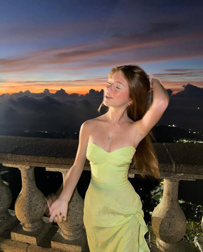 Chic Mermaid Strapless Chiffon Slit Long Prom Dress,Party Dress,Evening Dress GG2243