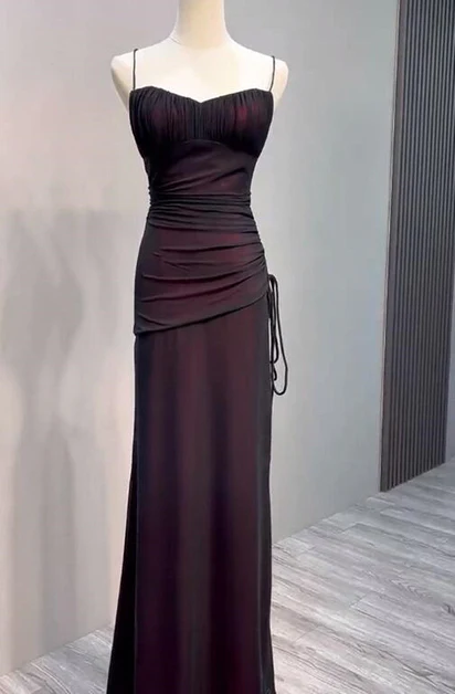 Elegant A Line Black and Red Spaghetti Straps Simple Long Prom Dress, Evening Dress GG224