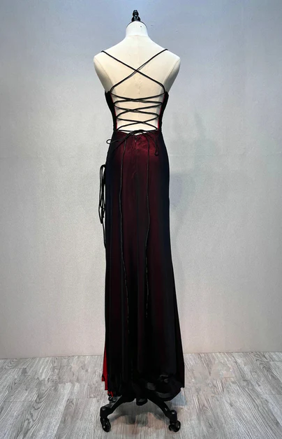 Elegant A Line Black and Red Spaghetti Straps Simple Long Prom Dress, Evening Dress GG224