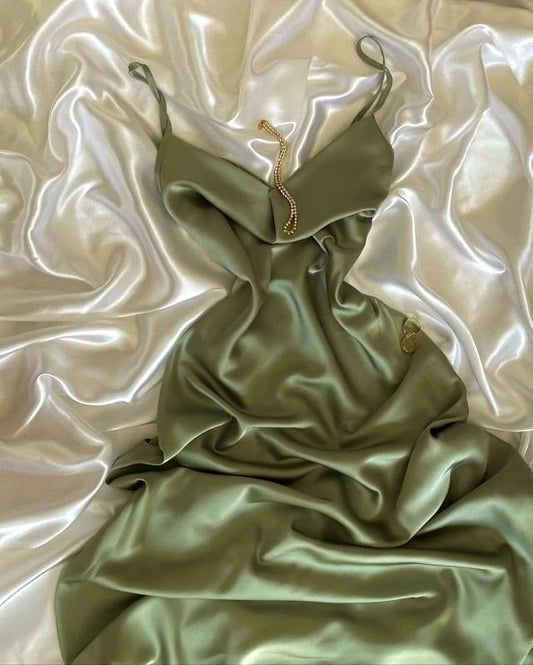 Classy A Line Green Spaghetti Straps Silk Satin Long Prom Dress,Party Dress,Evening Dress GG2250