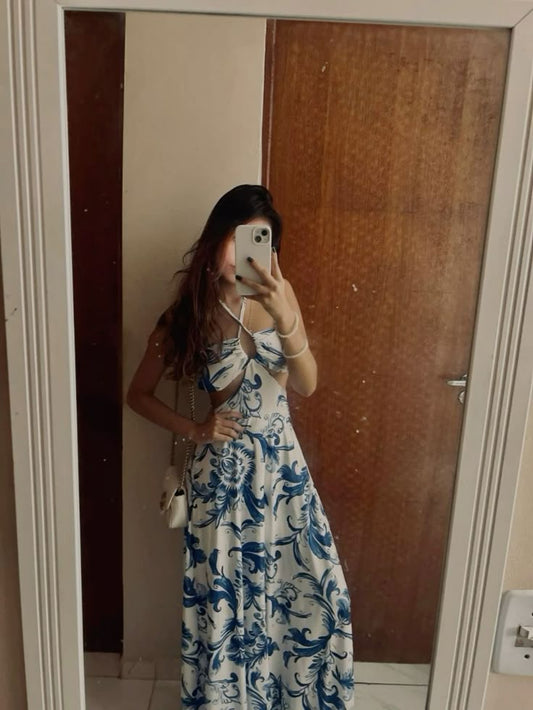 Unique A Line Spaghetti Straps Satin Printing Long Prom Dress,Party Dress,Evening Dress GG2263