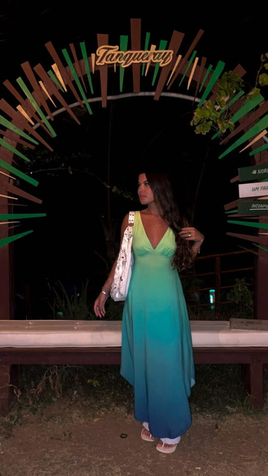 Gradient A Line V Neck Satin Long Prom Dress,Party Dress,Evening Dress GG2267