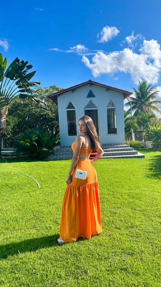 Unique A Line Spaghetti Straps Orange Satin Outfits,Party Dress,Evening Dress GG2270