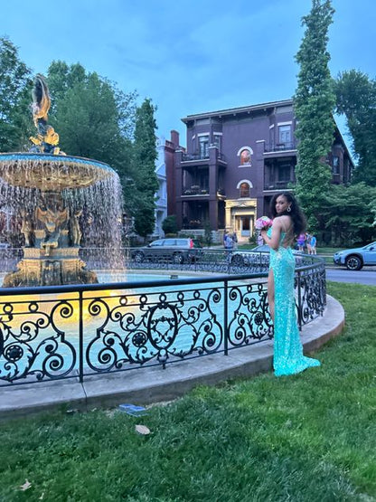 Senior Mermaid Spaghetti Straps Satin Sequin Slit Long Prom Dress,Party Dress,Evening Dress GG2283