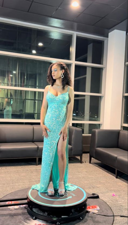 Senior Mermaid Spaghetti Straps Satin Sequin Slit Long Prom Dress,Party Dress,Evening Dress GG2283