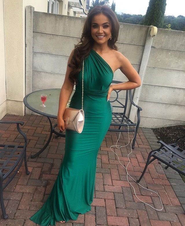 Elegant Mermaid One Shoulder Dark Green Satin Long Prom Dress,Party Dress,Evening Dress GG2289