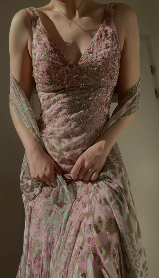 Gorgeous Mermaid V Neck Chiffon Printing Long Prom Dress,Party Dress,Evening Dress GG2292