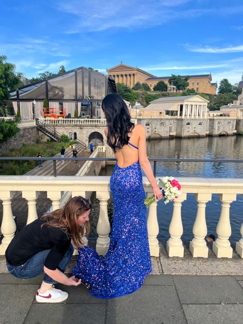 Senior Mermaid Halter Straps Royal Blue Satin Sequin Beaded Long Prom Dress,Party Dress,Evening Dress GG2304