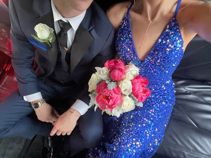 Senior Mermaid Halter Straps Royal Blue Satin Sequin Beaded Long Prom Dress,Party Dress,Evening Dress GG2304