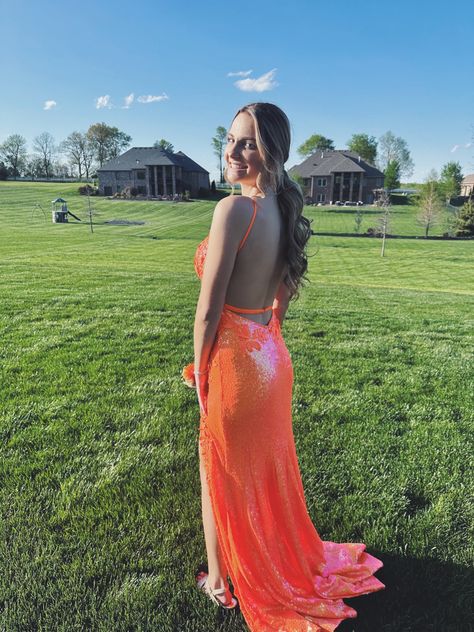 Glitter Mermaid Spaghetti Straps Orange Sequin Slit Backless Long Prom Dress,Party Dress,Evening Dress GG2306