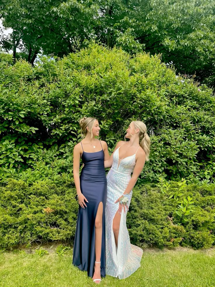 Elegant Mermaid Spaghetti Straps Navy Satin Slit Long Prom Dress,Party Dress,Evening Dress GG2322