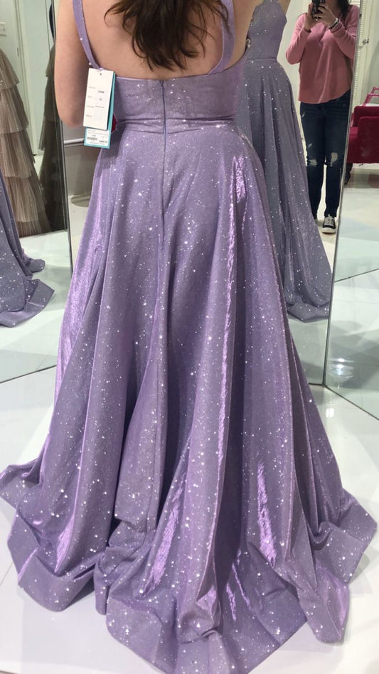 Glitter A Line Spaghetti Straps Lilac Satin Sequin Long Prom Dress,Party Dress,Evening Dress GG2326