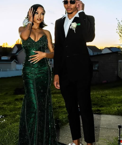 Gorgeous Strapless Dark Green Satin Sequin Beaded Long Prom Dress,Party Dress,Evening Dress GG2330