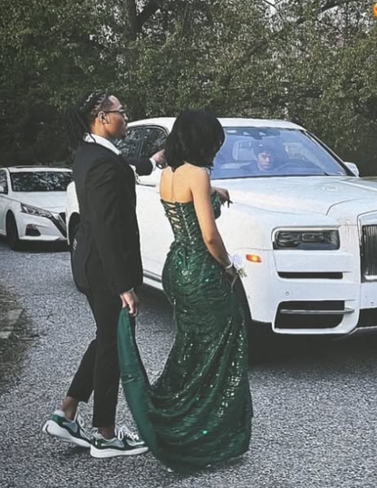 Gorgeous Strapless Dark Green Satin Sequin Beaded Long Prom Dress,Party Dress,Evening Dress GG2330