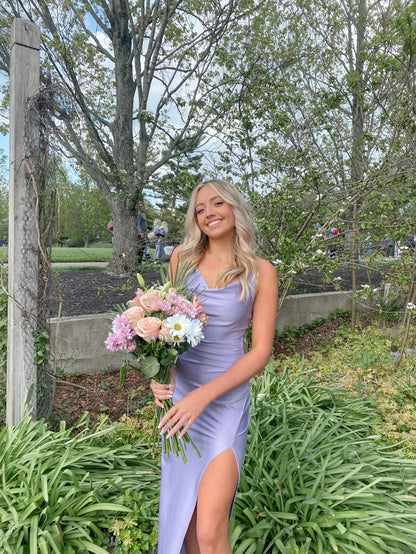 Cute Mermaid Spaghetti Straps Lilac Satin Slit Long Prom Dress,Party Dress,Evening Dress GG2334