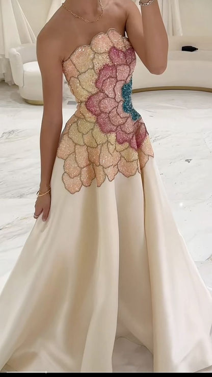 Gorgeous A Line Strapless Satin Sequin Long Prom Dress,Party Dress,Evening Dress GG2336