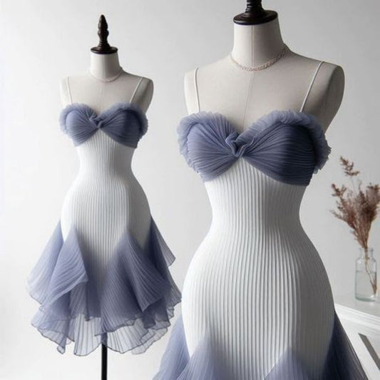 Unique Mermaid Spaghetti Straps Chiffon Pleated Short Prom Dress,Homecoming Dress,Evening Dress GG2341