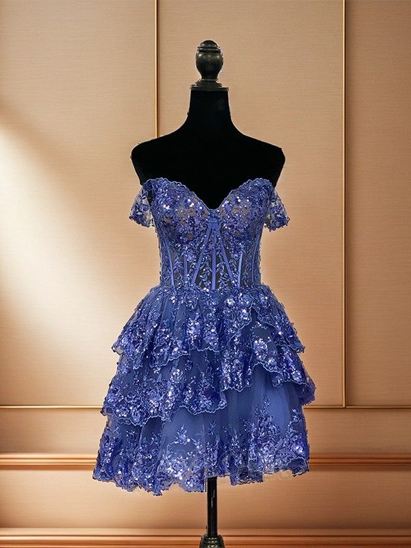 Elegant A Line Off The Shoulder Tulle Lace Short Prom Dress,Homecoming Dress,Evening Dress GG2345