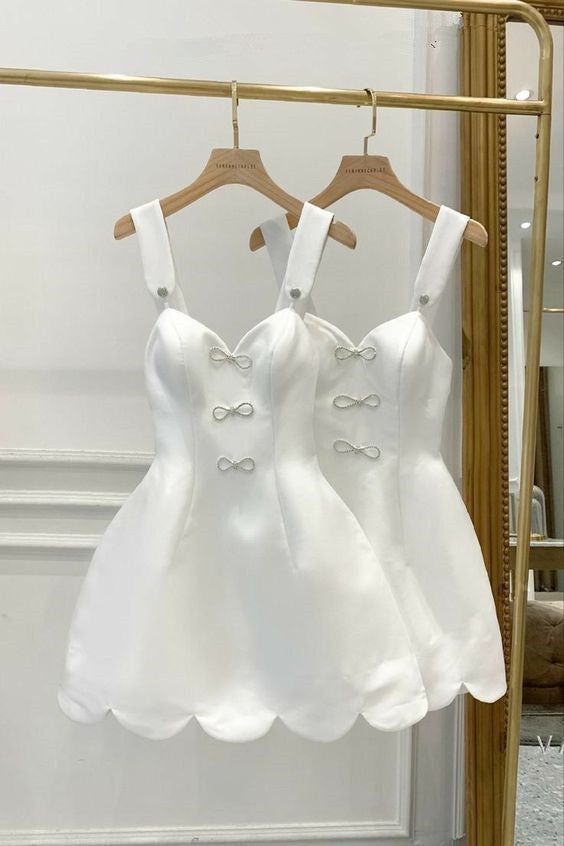 Cute A Line White Straps Satin Short Prom Dress,Homecoming Dress,Birthday Dress GG2352