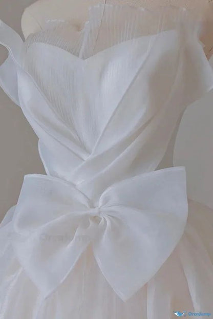 Cute A Line Strapless White Chiffon Tulle Long Prom Dress,Party Dress,Evening Dress GG2360