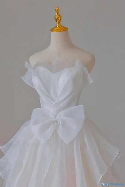 Cute A Line Strapless White Chiffon Tulle Long Prom Dress,Party Dress,Evening Dress GG2360