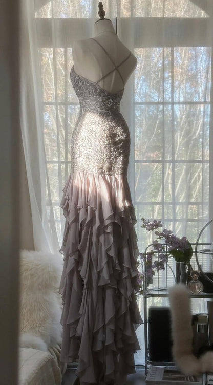 Gorgeous Mermaid Spaghetti Straps Satin Chiffon Beaded Long Prom Dress,Party Dress,Evening Dress GG2361