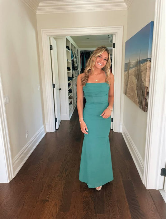 Elegant Mermaid Halter Satin Pleated Long Prom Dress,Party Dress,Evening Dress GG2368