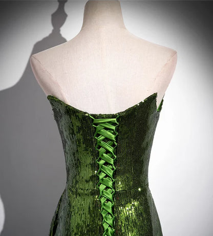 Stunning Mermaid Strapless Green Sequin Slit Long Prom Dress,Party Dress,Evening Dress GG2378