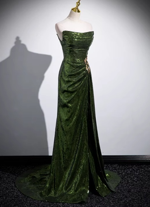 Stunning Mermaid Strapless Green Sequin Slit Long Prom Dress,Party Dress,Evening Dress GG2378