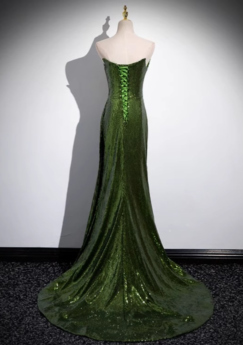 Stunning Mermaid Strapless Green Sequin Slit Long Prom Dress,Party Dress,Evening Dress GG2378