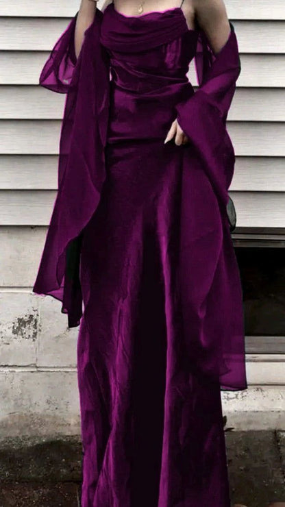 Classy Spaghetti Straps Chiffon With Cape Long Prom Dress,Party Dress,Evening Dress GG2379