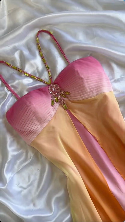 Colorful A Line Spaghetti Straps Chiffon Long Prom Dress,Party Dress,Evening Dress GG2381