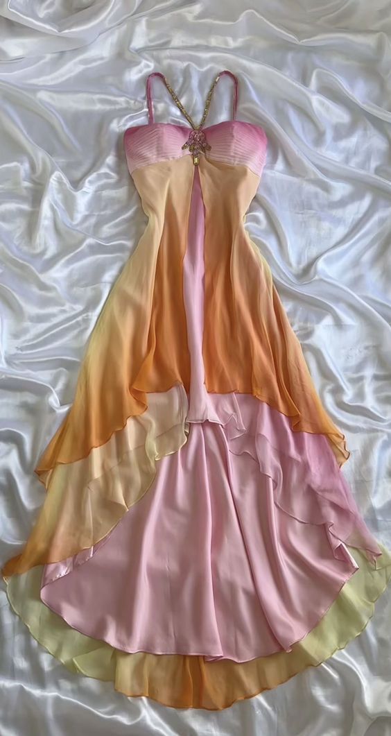 Colorful A Line Spaghetti Straps Chiffon Long Prom Dress,Party Dress,Evening Dress GG2381