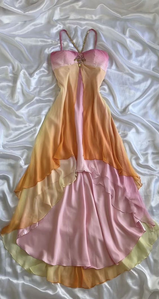 Colorful A Line Spaghetti Straps Chiffon Long Prom Dress,Party Dress,Evening Dress GG2381