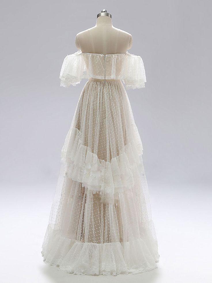 Classy A Line Off The Shoulder Tulle Lace Long Prom Dress,Party Dress,Evening Dress GG2387