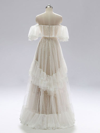 Classy A Line Off The Shoulder Tulle Lace Long Prom Dress,Party Dress,Evening Dress GG2387