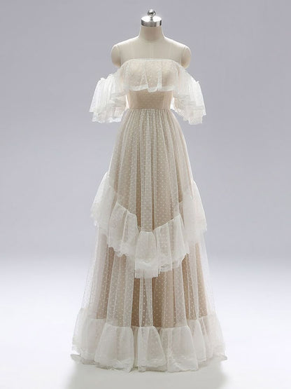 Classy A Line Off The Shoulder Tulle Lace Long Prom Dress,Party Dress,Evening Dress GG2387