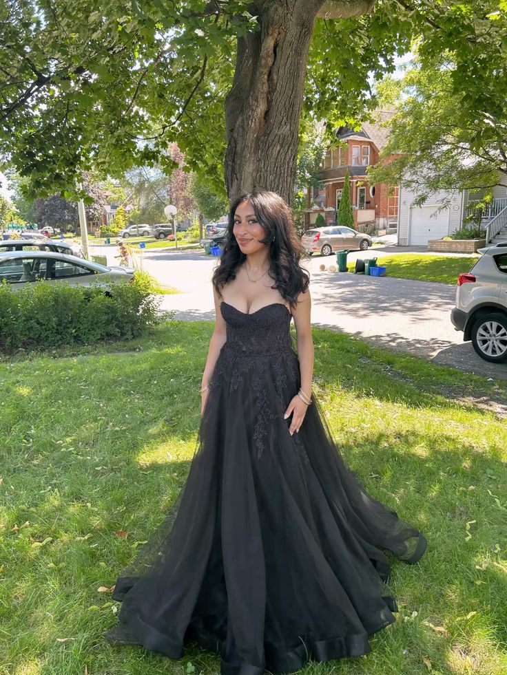 Charming A Line Sweetheart Black Tulle Applique Long Prom Dress,Party Dress,Evening Dress GG2391